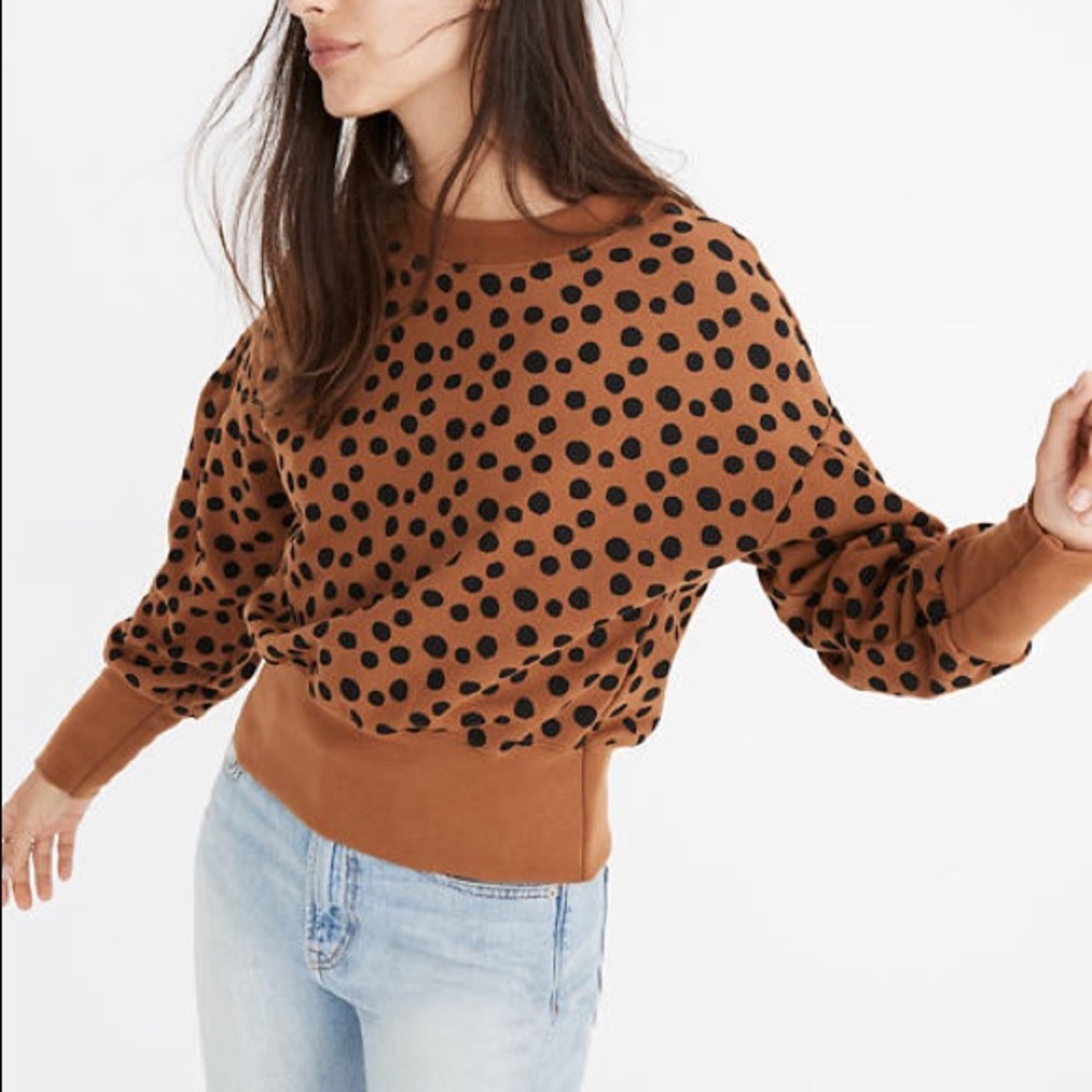 Madewell Brown Polka Dot Pullover Sweatshirt